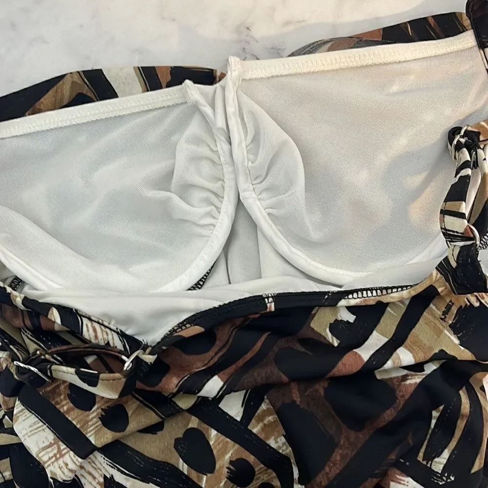 Magicsuit Brown Printed Faux Wrap Tankini Top 10
